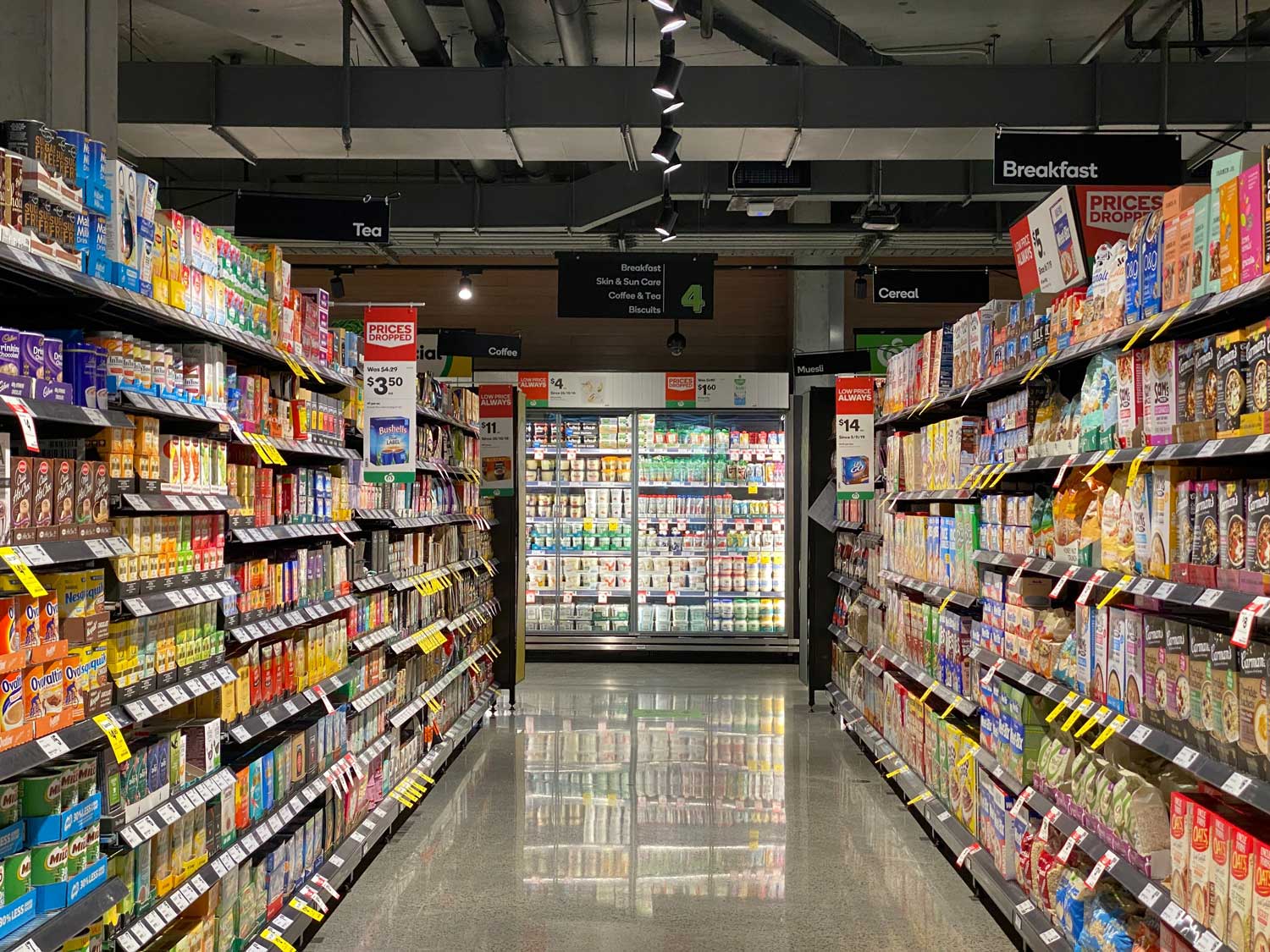 Products in a super market isle